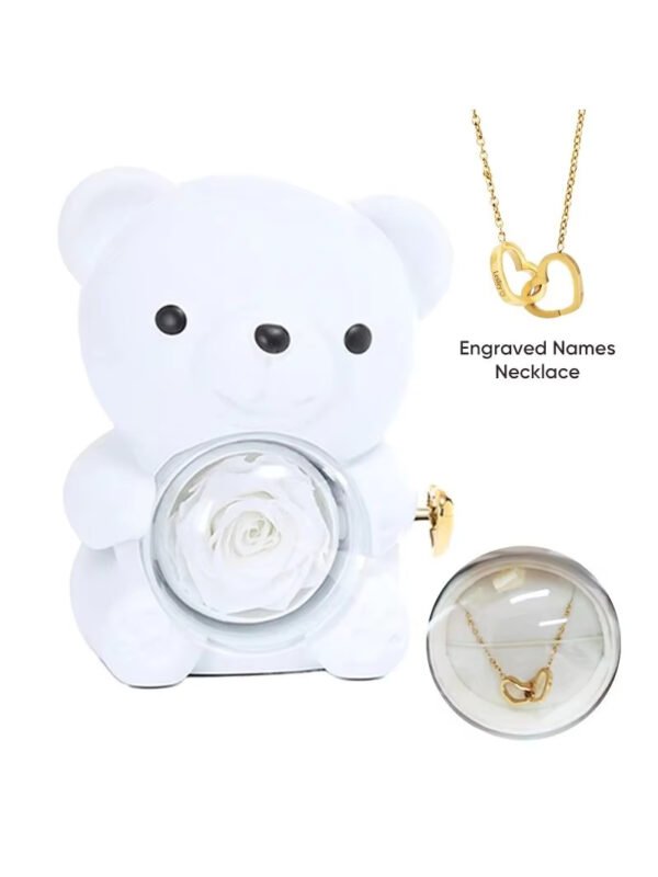 Heart Engraved Necklace & Eternal Rose Bear Gift Box