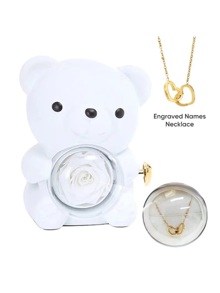 The Meaning Behind Matching Couple Necklaces: A Symbol of Love 7 Heart Engraved Necklace & Eternal Rose Bear Gift Box