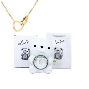 Heart Engraved Necklace & Eternal Rose Bear Gift Box