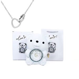 Heart Engraved Necklace & Eternal Rose Bear Gift Box