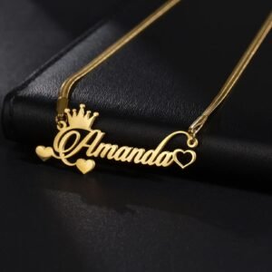 Personalized Custom Name Crown Heart Pendant Necklace