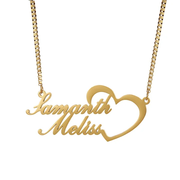 Customized 2 Names Engraved Heart Necklace