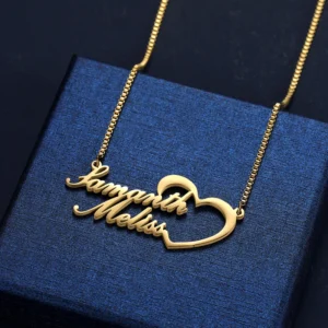 Customized 2 Names Engraved Heart Necklace