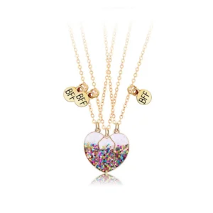 Colored Glitter Magnetic 3-part Best Friend Necklace