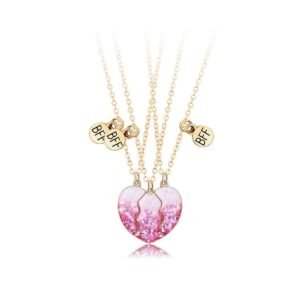 Pink White Sequins 3-person friendship necklace