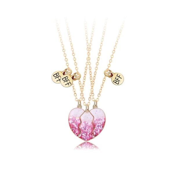 Pink White Sequins 3-person friendship necklace