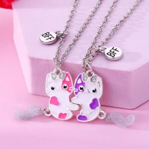 Cute Pink & Purple Cat magnetic friendship necklaces for 2 - Image 2
