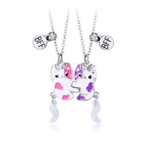 Cute Pink & Purple Cat magnetic friendship necklaces for 2