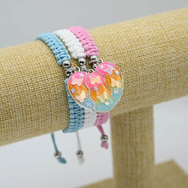 Adjustable Braided Cord Magnetic Ombré Glitter Butterfly Three Best Friend Bracelets