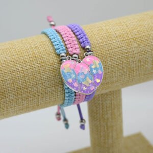 Adjustable Braided Cord Magnetic Ombré Glitter Butterfly Three Friends Forever Bracelet