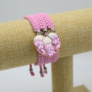 Adjustable Braided Cord Magnetic Pink White Sequins 3 Friends Bracelet
