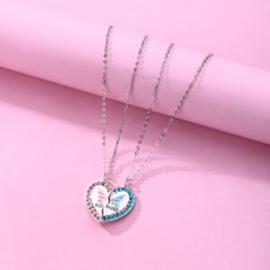 Crystal Accents Butterfly Heart Magnetic BFF Necklaces for 2