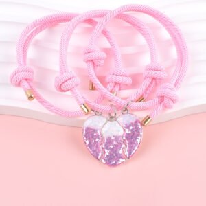 Magnetic Pink Heart-shaped 3 Way Best Friend Bracelets