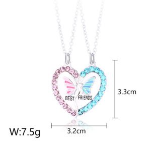 Crystal Accents Butterfly Heart Magnetic BFF Necklaces for 2