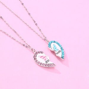 Crystal Accents Butterfly Heart Magnetic BFF Necklaces for 2