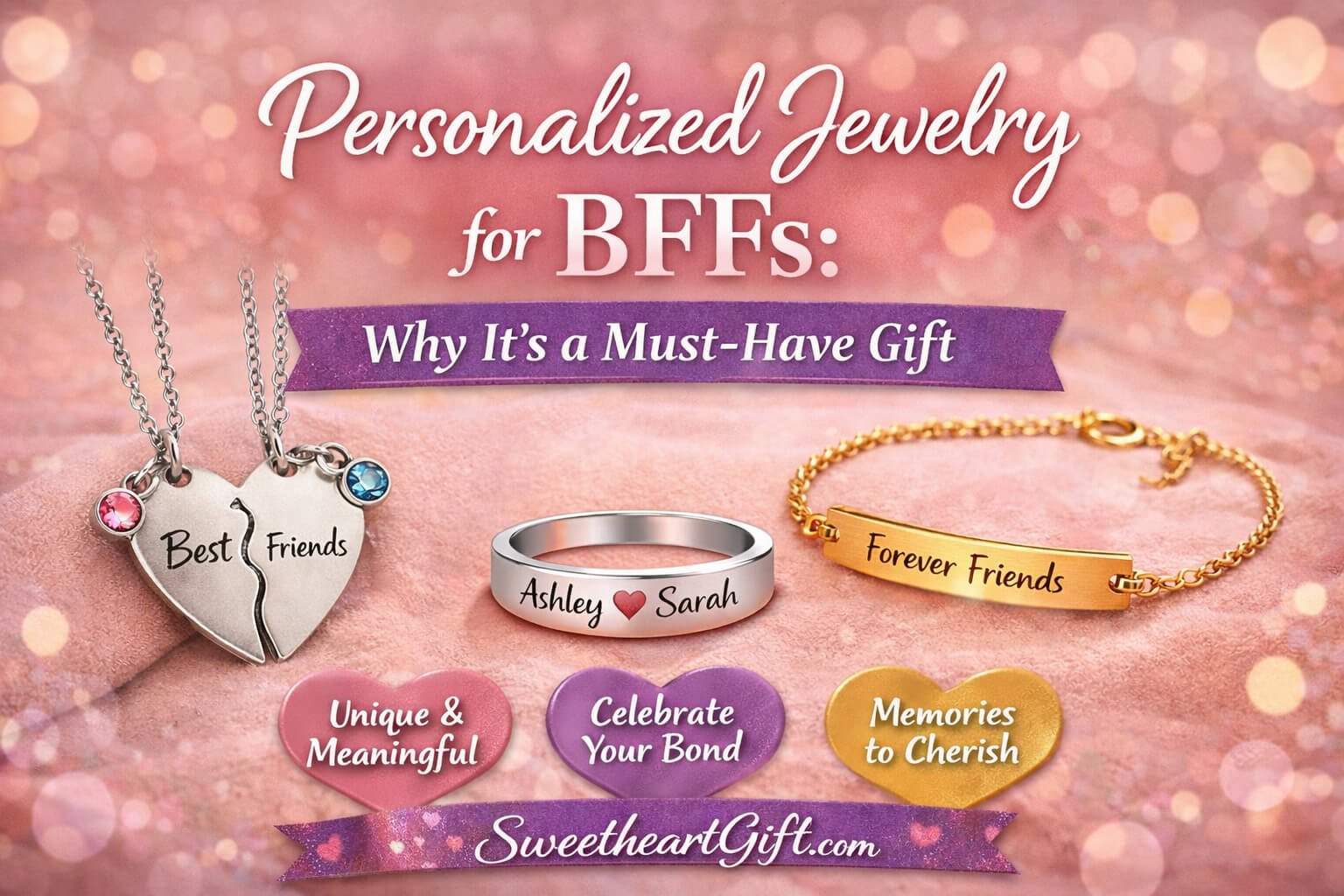 Personalized friendship jewelry on soft pink