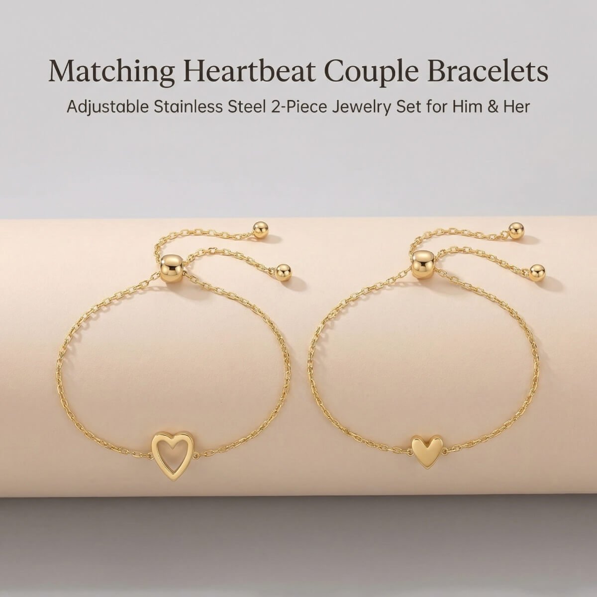 Matching Heartbeat Couple Bracelets for Him and Her - Adjustable Stainless Steel 2-Piece Jewelry Set 5 Matching Heartbeat Couple Bracelets for Him and Her - Adjustable Stainless Steel 2-Piece Jewelry Set