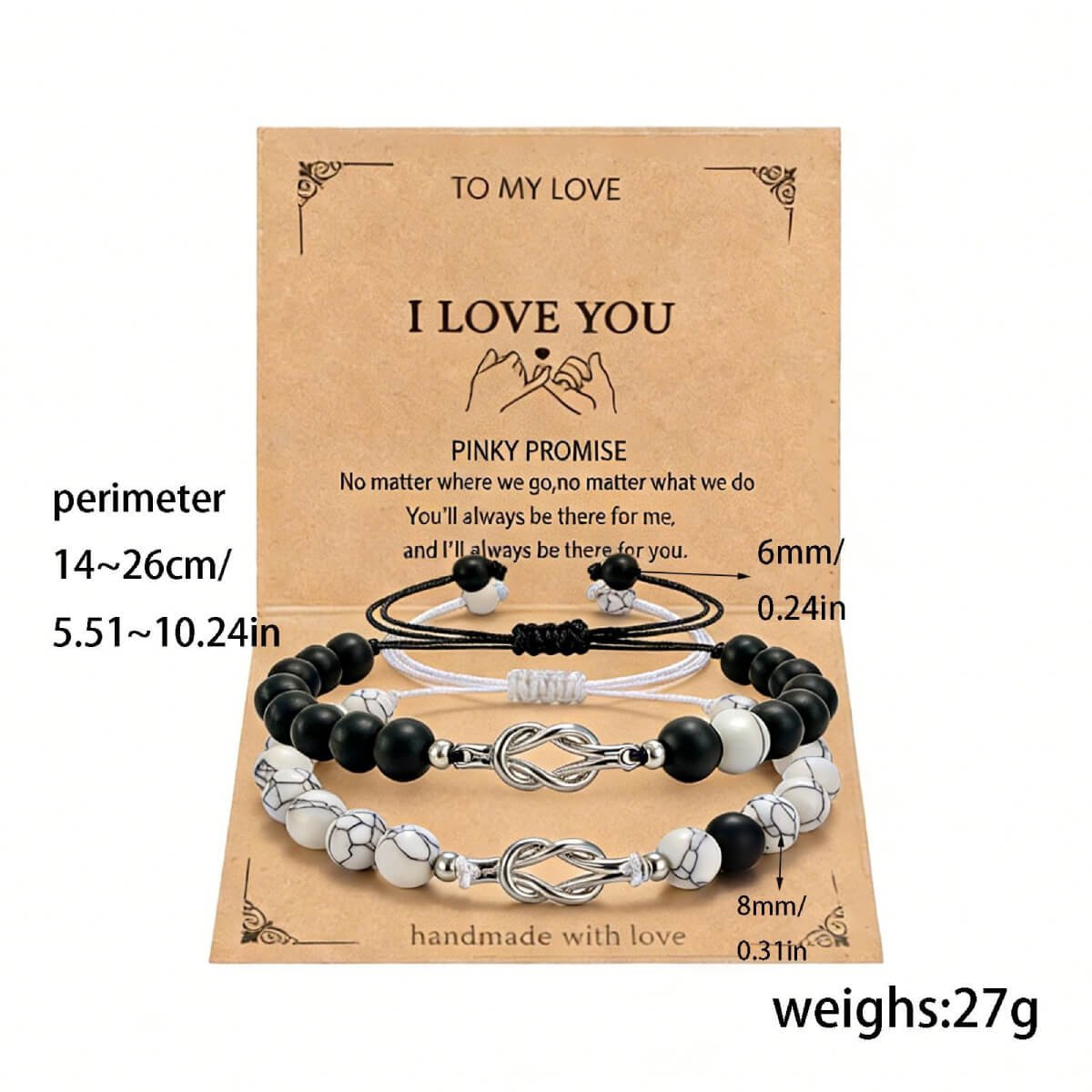 Love Knot Couple Bracelets Natural Stone Romantic Gift 5 Meaningful Two-piece Nature Stone Beads Love Knot Couple Bracelets