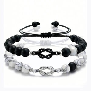Home 9 Meaningful Two-piece Nature Stone Beads Love Knot Couple Bracelets
