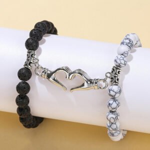 Home 10 Natural Volcanic Stone & Turquoise Heart-Shaped Magnetic Couple Bracelets