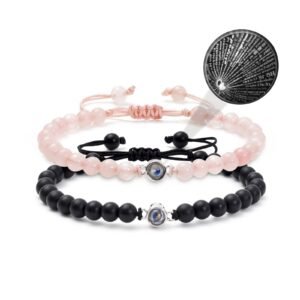 Home 15 Pink & Black Matching Couple Braceles, ‘I Love You’ in 100 Languages Projection Stone Gift for Valentines Day