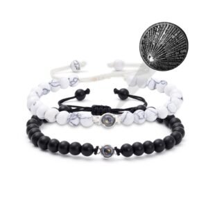 Home 14 White Turquoise & Black Matching Couple Bracelets, ‘I Love You’ in 100 Languages Projection Stone Gift for Anniversary