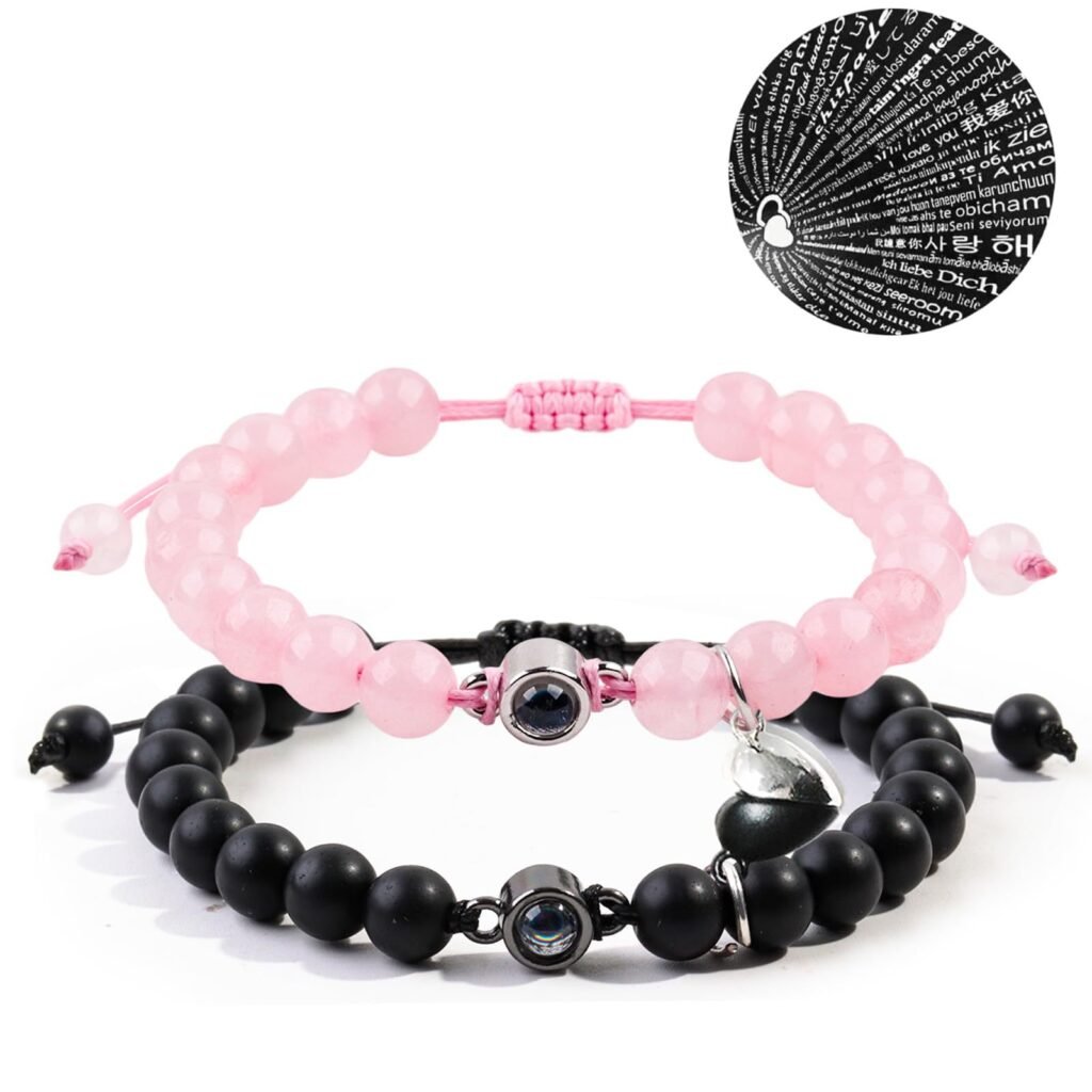 The Meaning Behind Different Couple Bracelet Styles (And Which One Fits Your Relationship) 24 Rose Quartz & Black Lava Stone Couple Magnetic Bracelets, ‘I Love You’ in 100 Languages Projection Stone Gift for Friendship-to-love