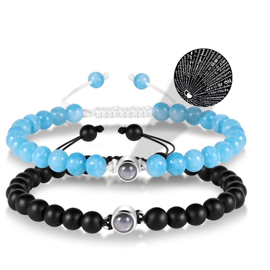 Personalized Gifts for Boyfriend: Unique Ideas to Make Him Feel Special 5 Blue & Black ‘I Love You’ in 100 Languages Projection Stone Bracelet