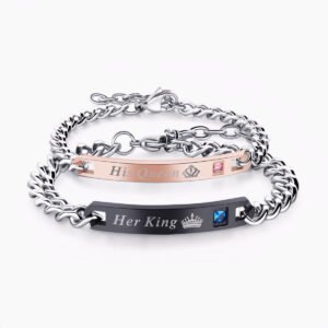 Home 10 Romantic Matching King Queen Zircon Titanium Steel Bracelets for Couple