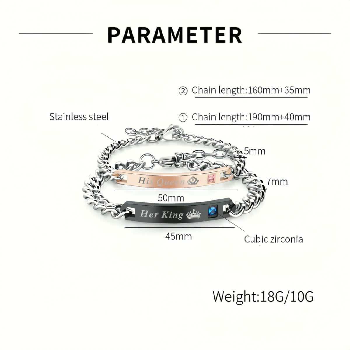 Romantic Matching King Queen Zircon Titanium Steel Bracelets for Couple 7 Romantic Matching King Queen Zircon Titanium Steel Bracelets for Couple