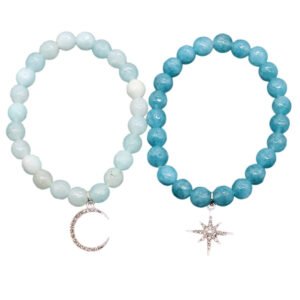 Home 18 Aquamarine Moon and Star Couple Bracelet