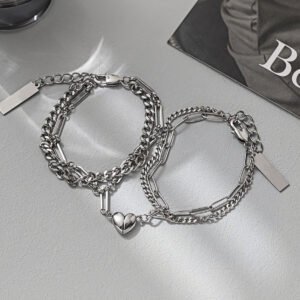 Modern Titanium Steel Loving Hearts Magnetic Couple Bracelets