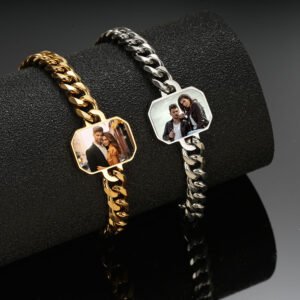 Personalized Heat-Activated Magic Photo Bracelet Custom Hidden Picture Cuban Link for Couples