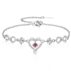 S925 Sterling Silver Birthstone Infinity Bracelet - Luxury Zircon Love Bracelet for Women